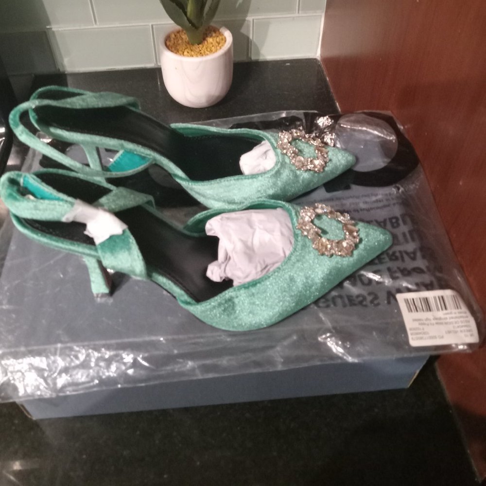 Green Suede Slingback Pumps